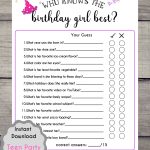 Birthday Game Printables