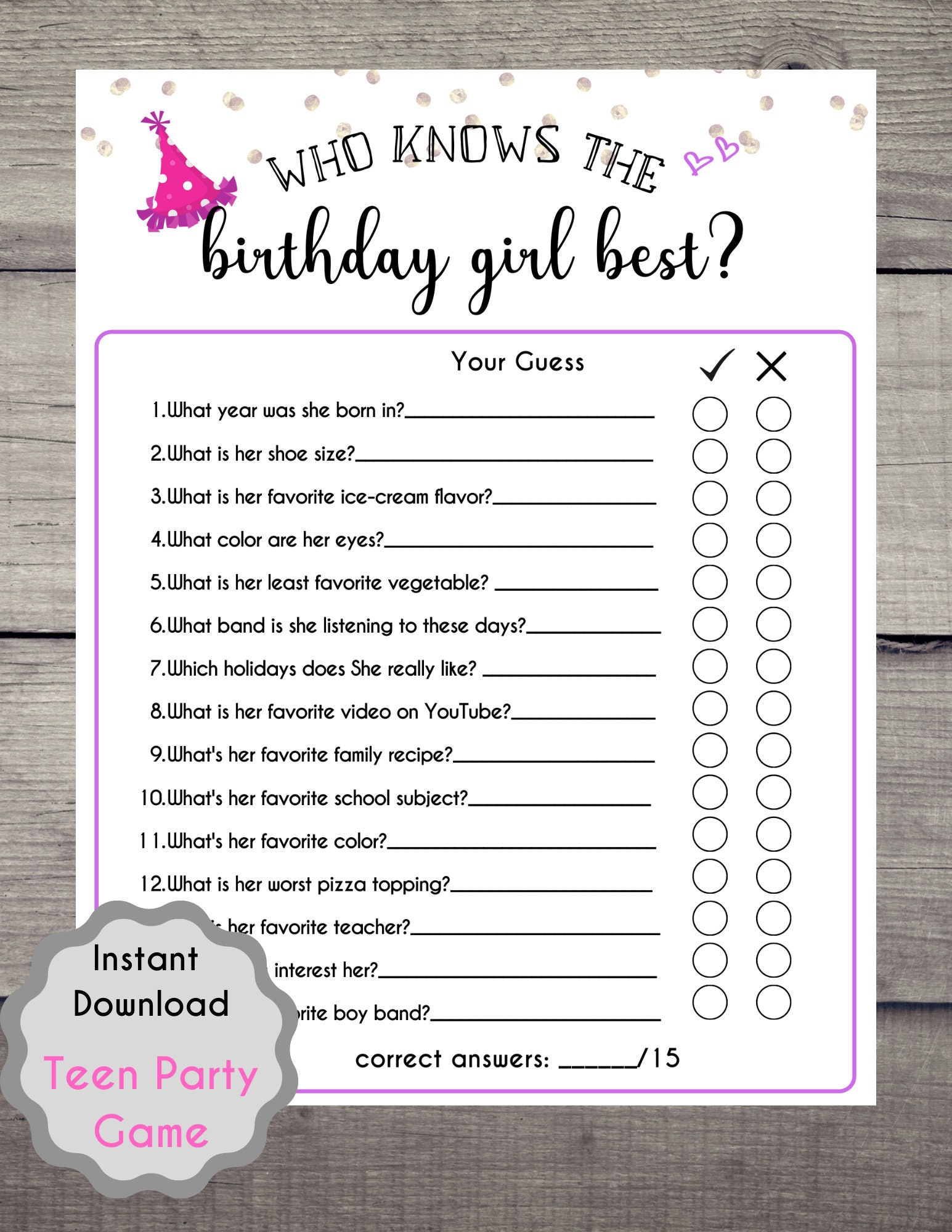 Birthday Game Printables