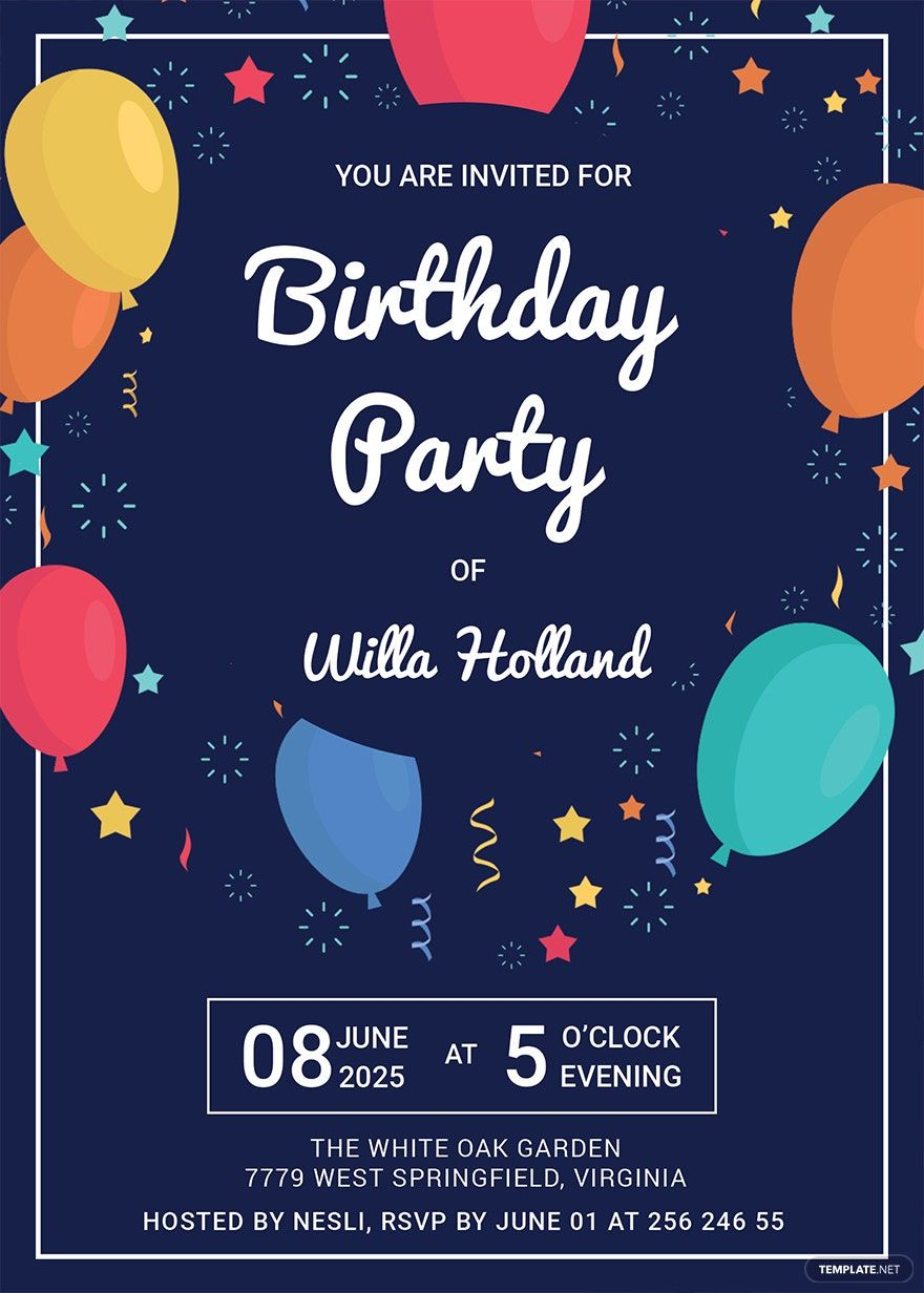 Black And White Birthday Party Invitation Template In Word Pages
