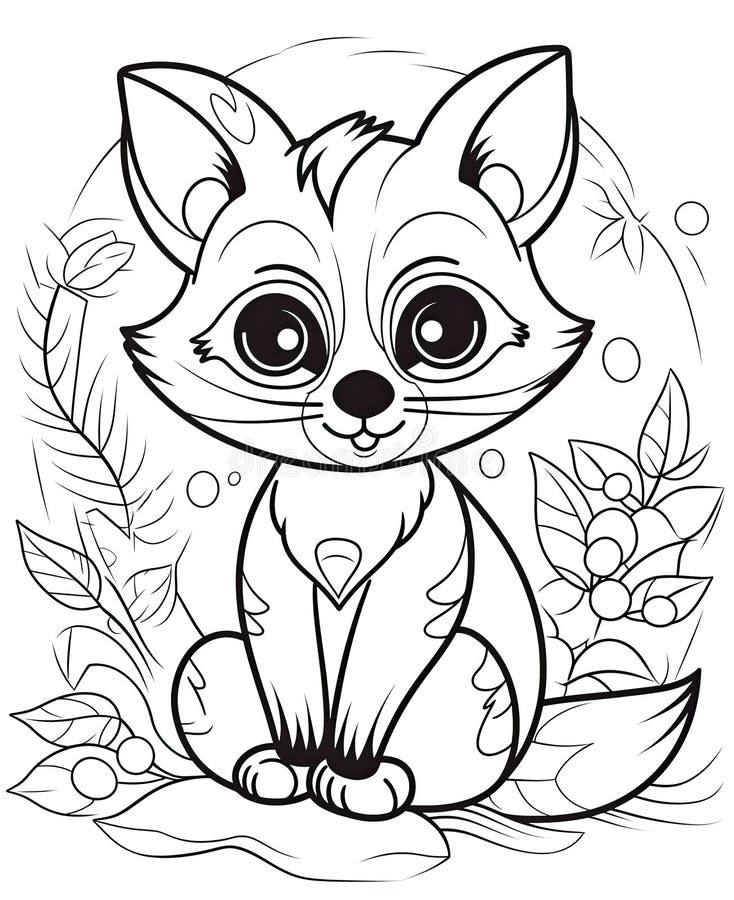 Black And White Illustration For Coloring Animals Fox Stock 