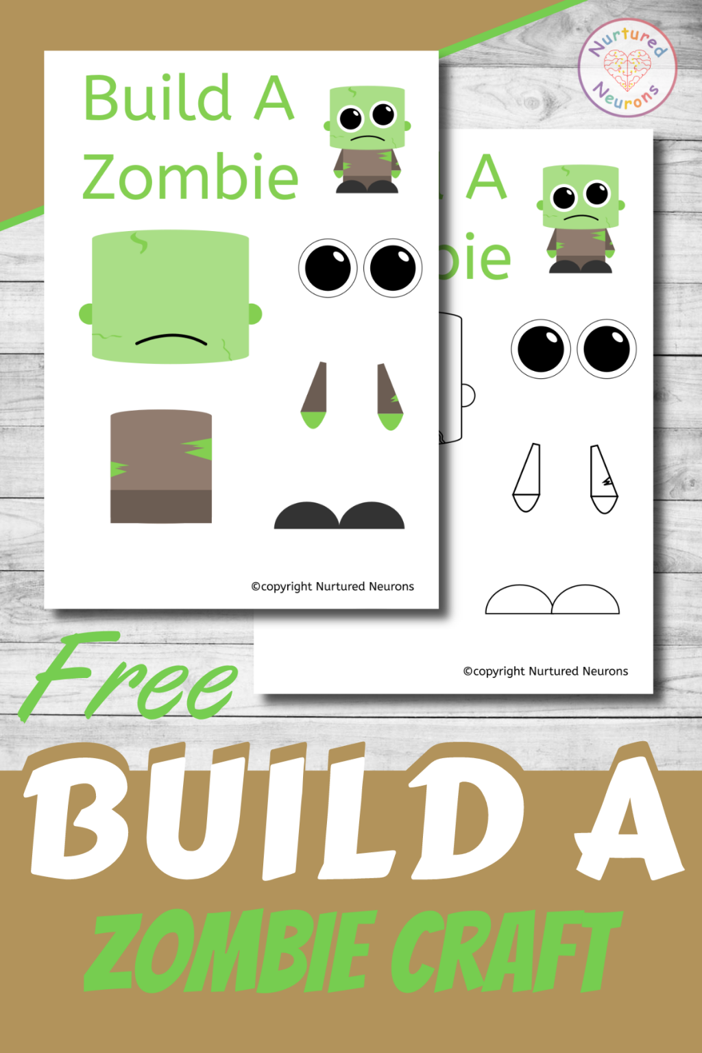 Build A Zombie Craft Free Preschool Printable Nurtured Neurons