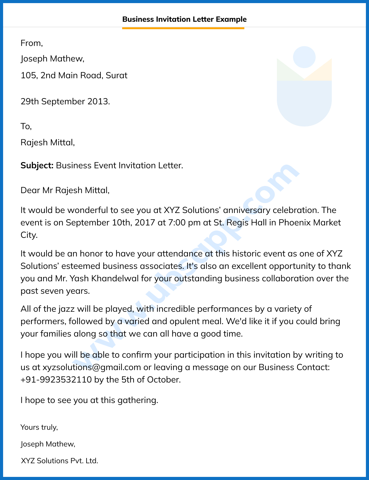 invitation letter sample for corporate event