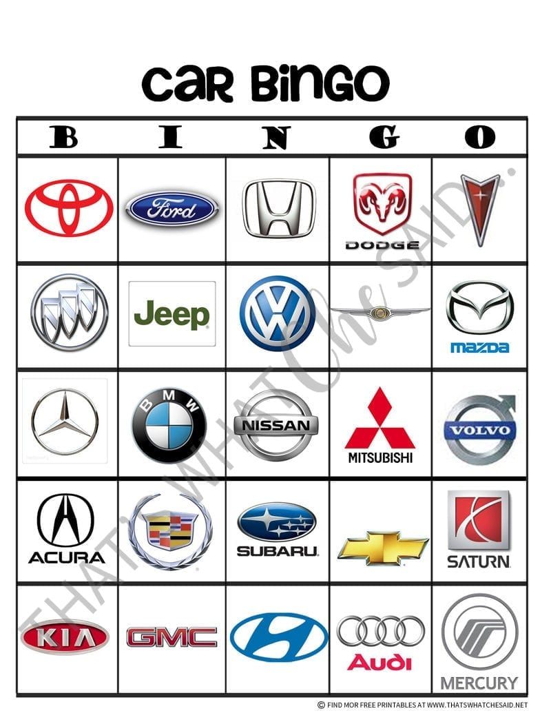 Car Bingo Printable