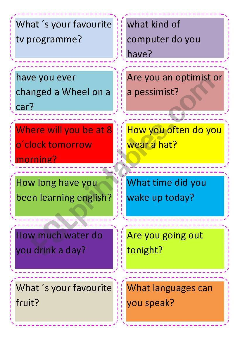 Cards Of Questions ESL Worksheet By Furtivilla