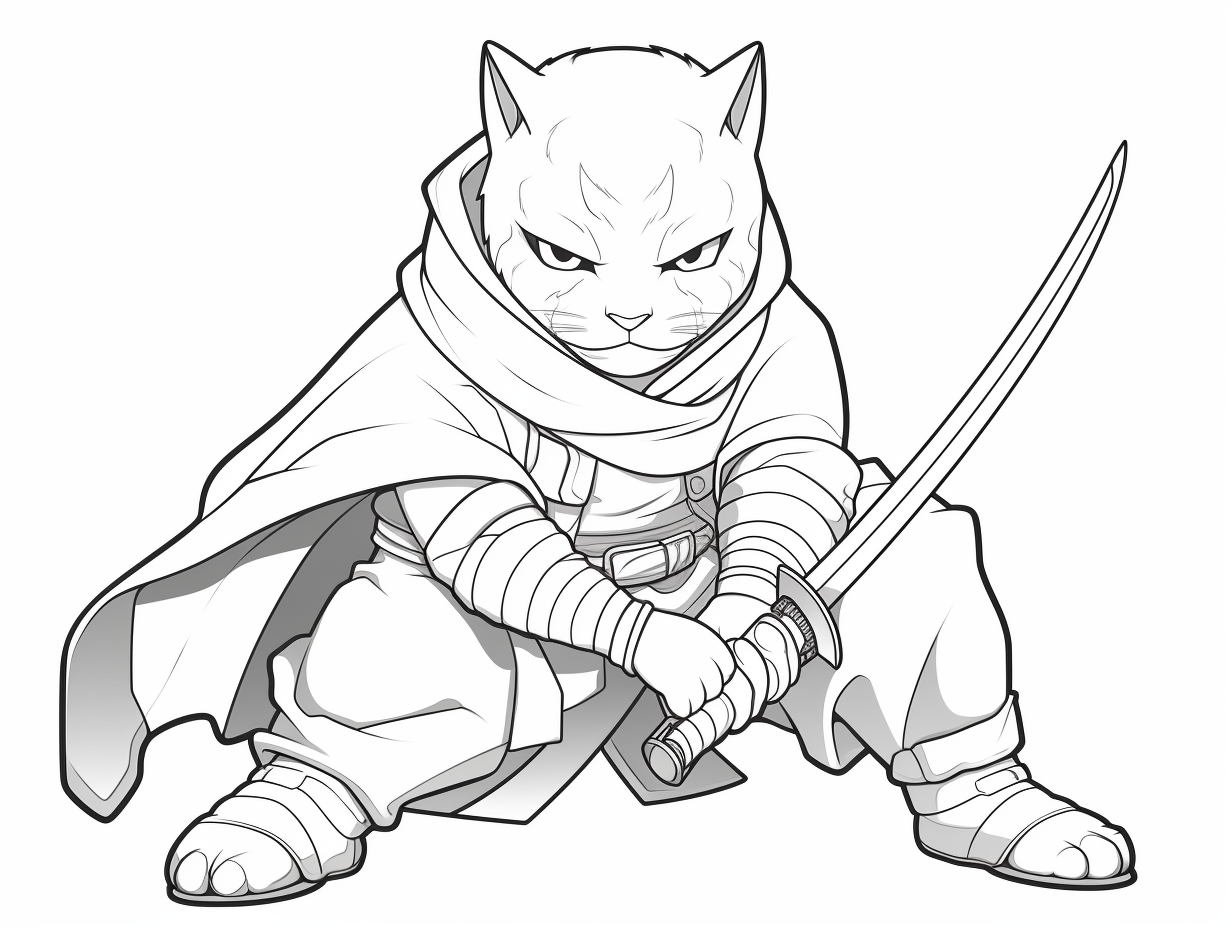 Cat Ninja Printable Coloring Art Coloring Page