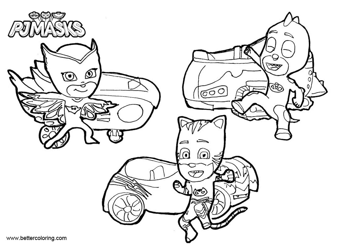 Catboy Coloring Pages PJ Masks With Vehicles Free Printable Coloring 