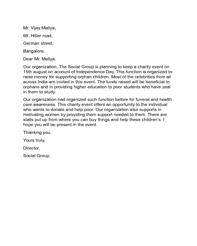 Charity Letter For An Event Sample Edit Fill Sign Online Handypdf