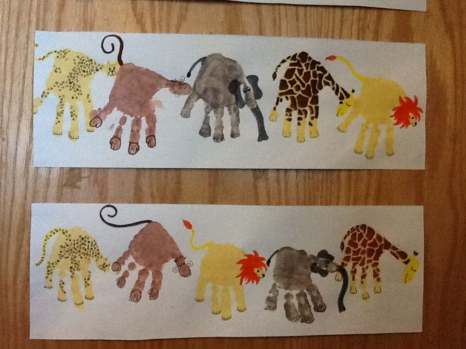 Cheetah Monkey Lion Elephant Giraffe Handprint Craft Infant 