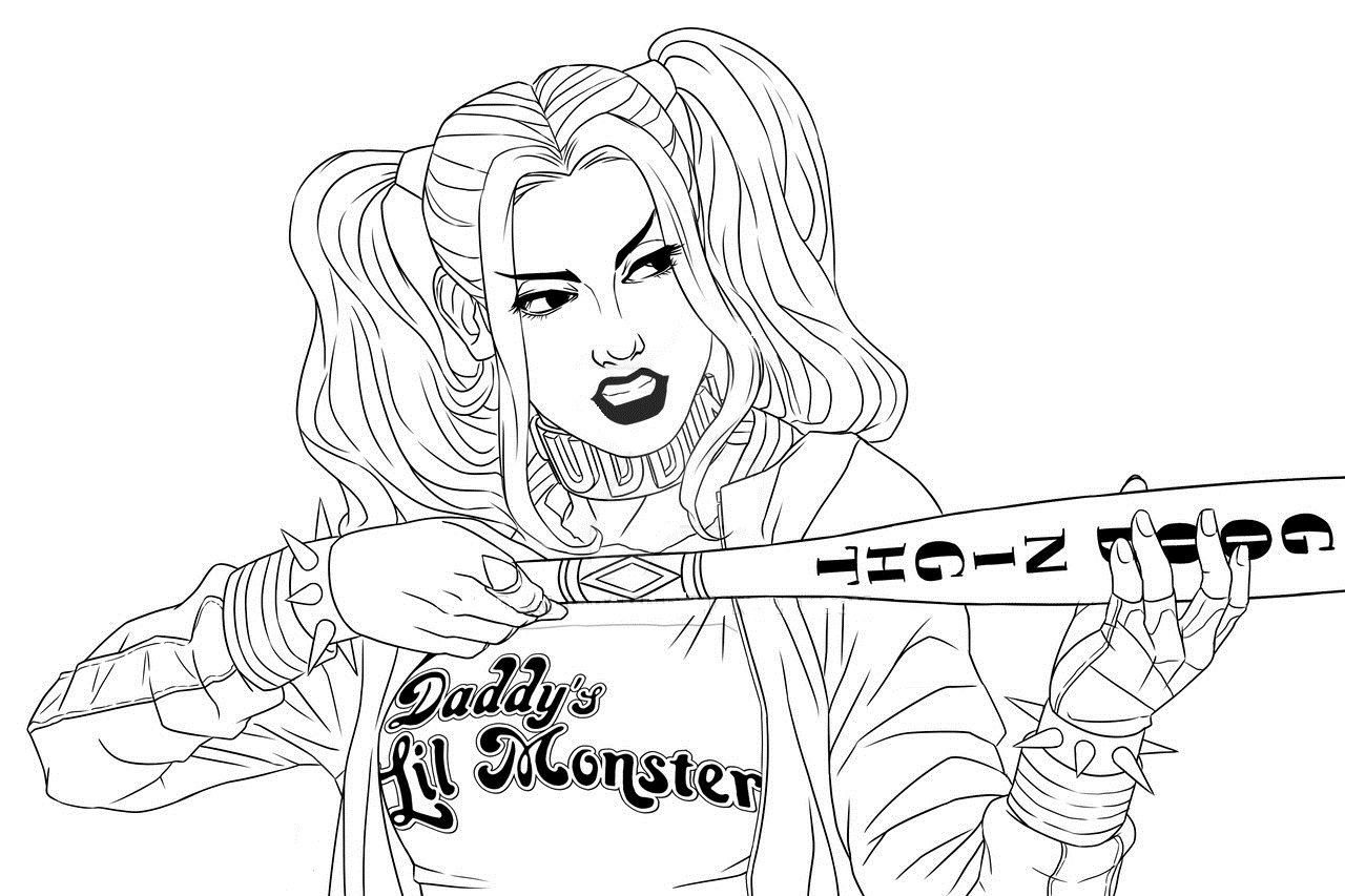 printable harley quinn coloring pages
