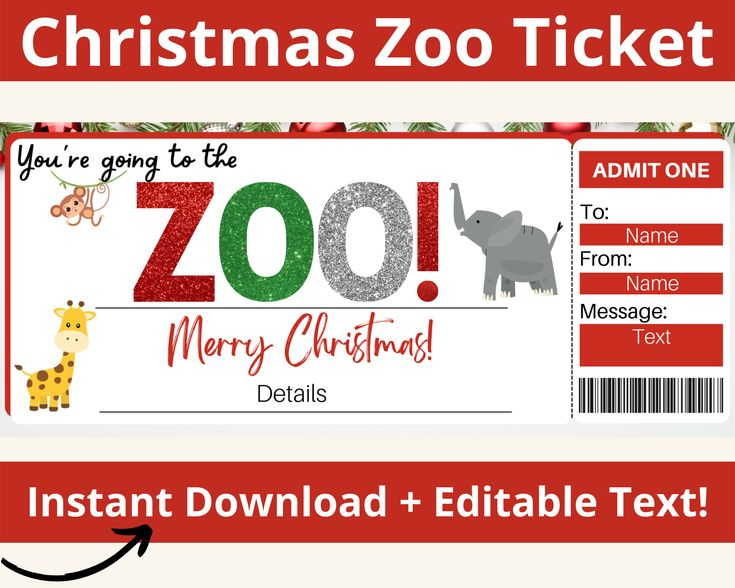 Christmas Zoo Ticket Printable Zoo Gift Certificate Zoo Gifts Zoo