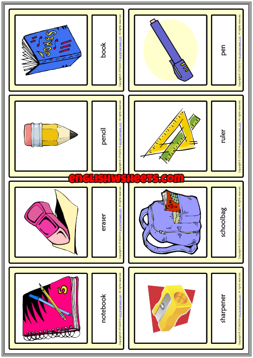 Classroom Objects ESL Printable Vocabulary Learning Cards