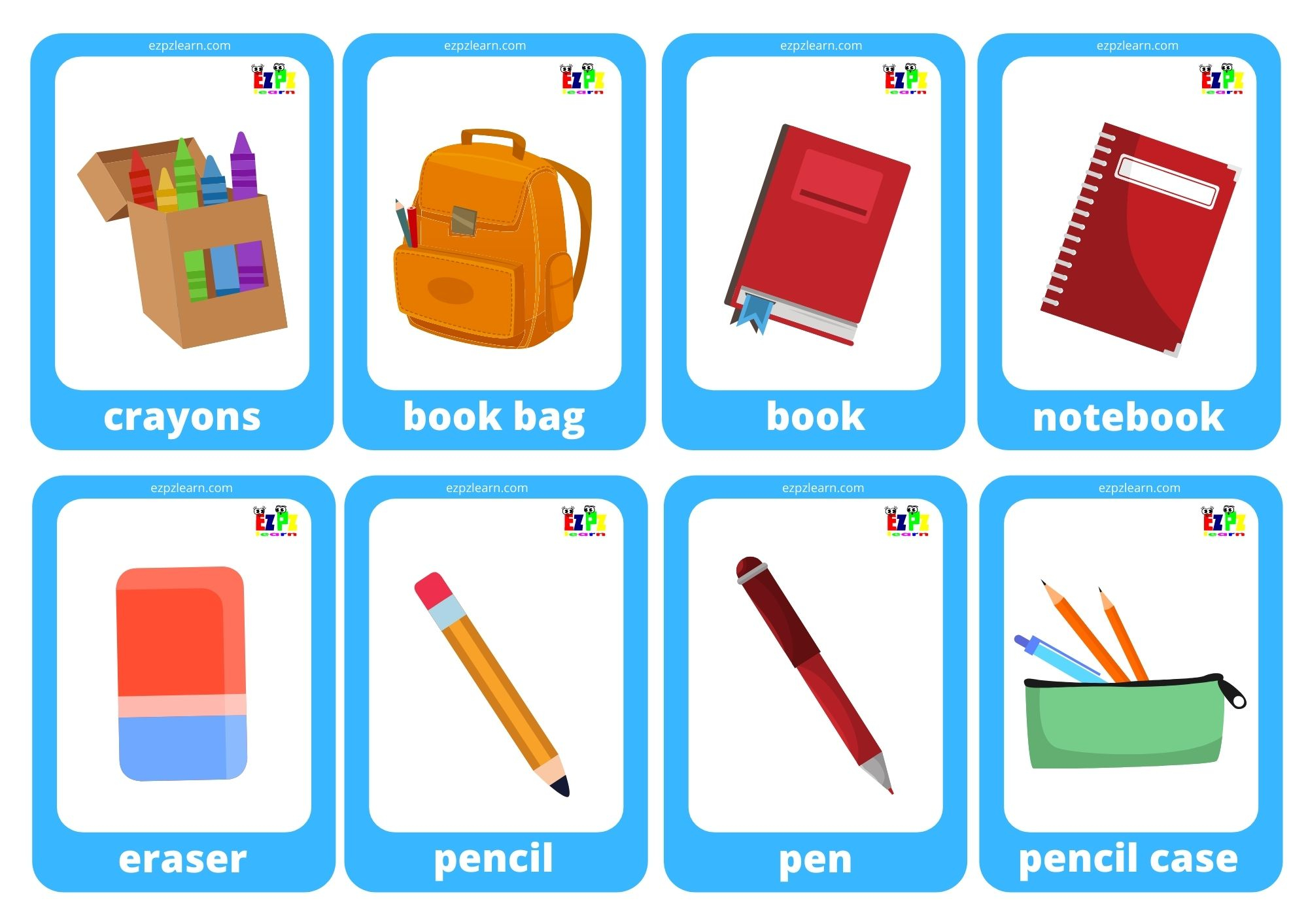 Classroom Objects Game Cards Mini Flashcards Ezpzlearn
