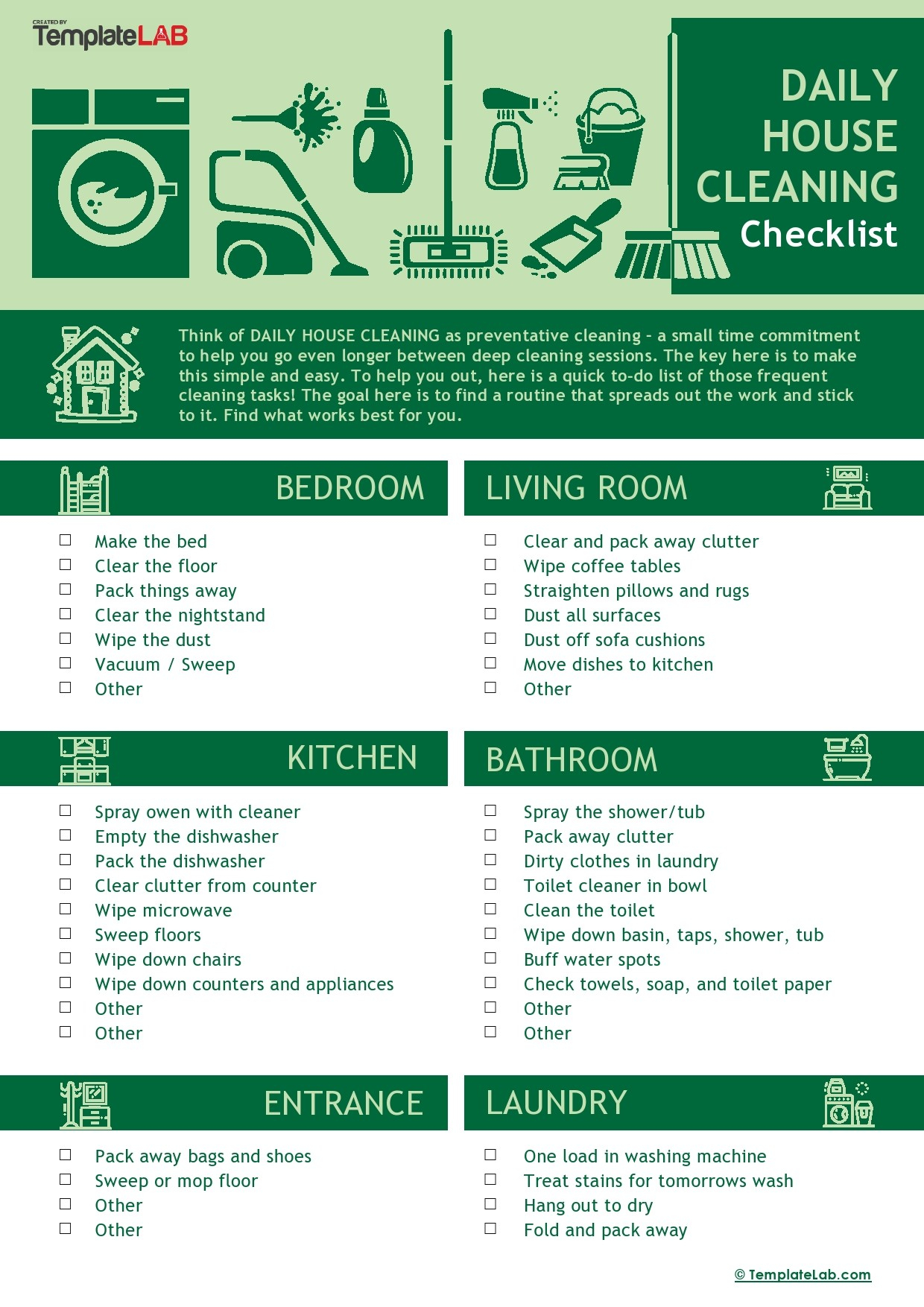Clean House Checklist Printable
