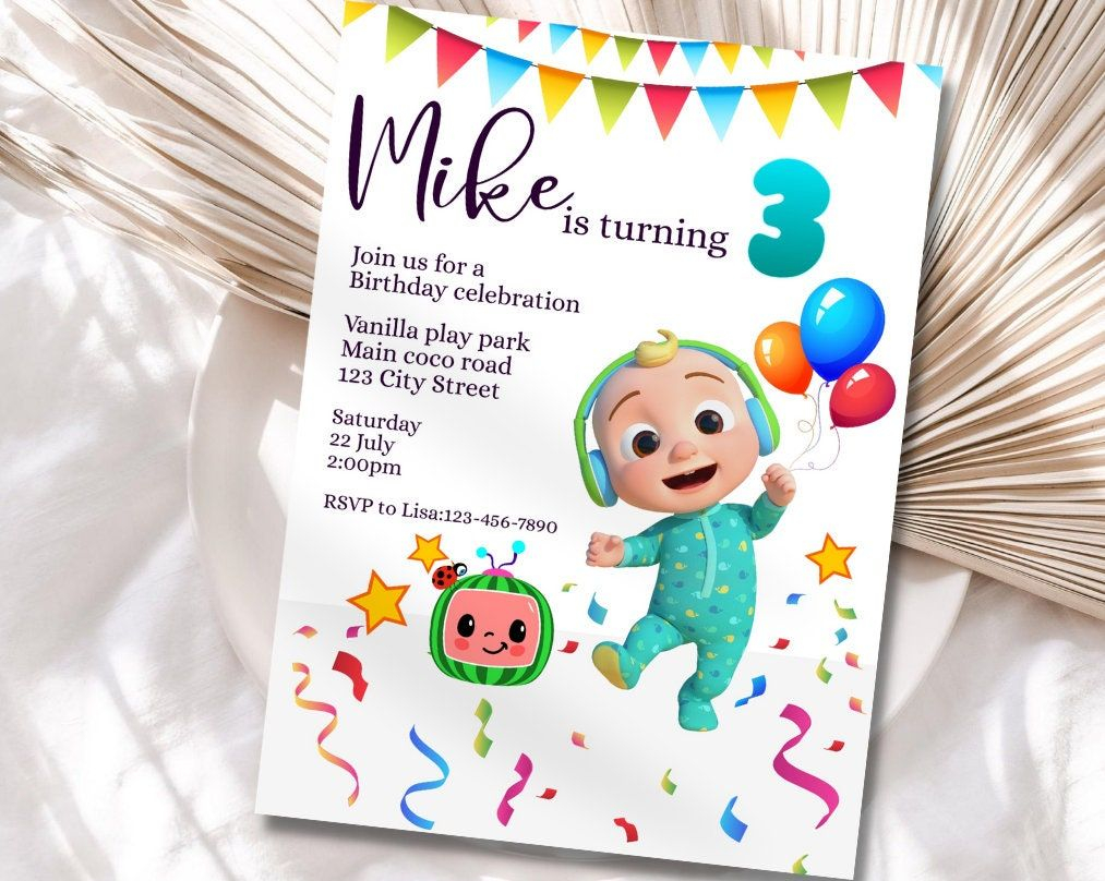 Cocomelon Birthday Invitation Editable Digital Jettemplate Template