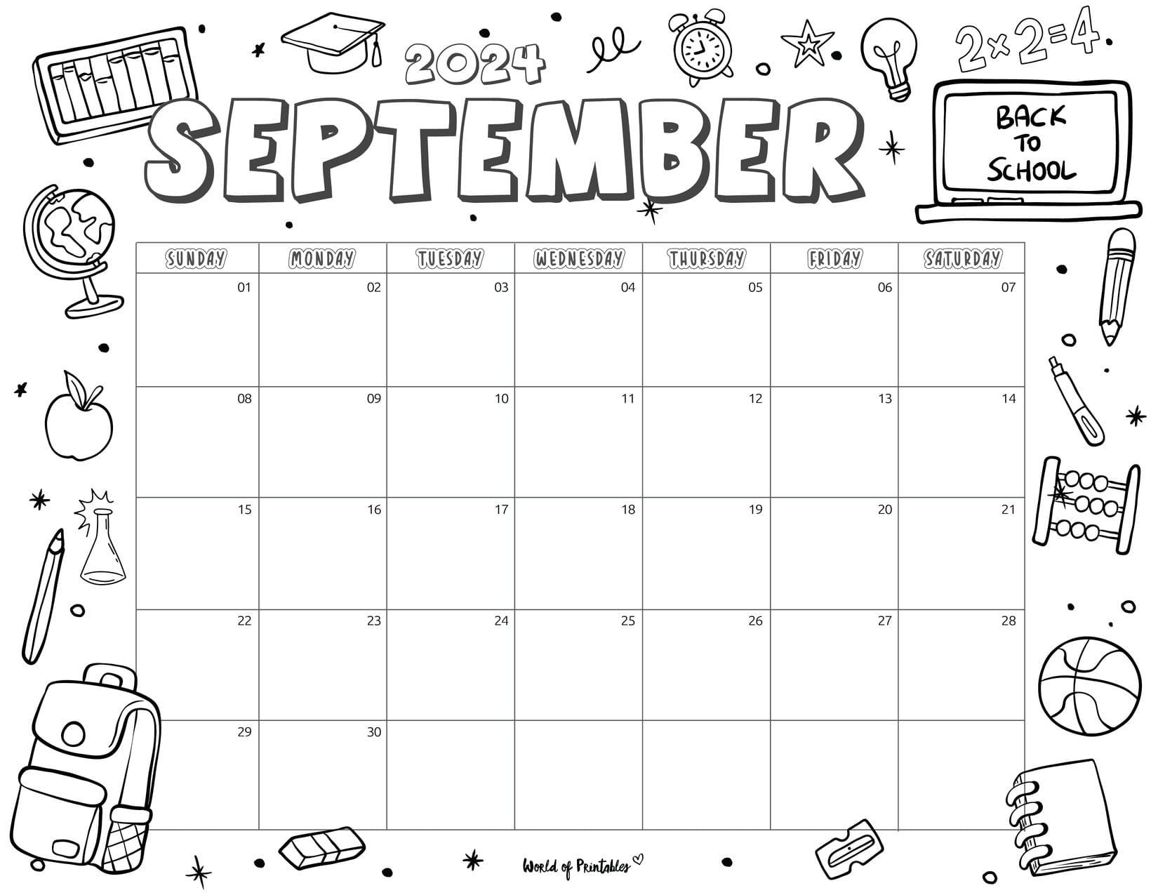 Coloring Calendar For Kids September