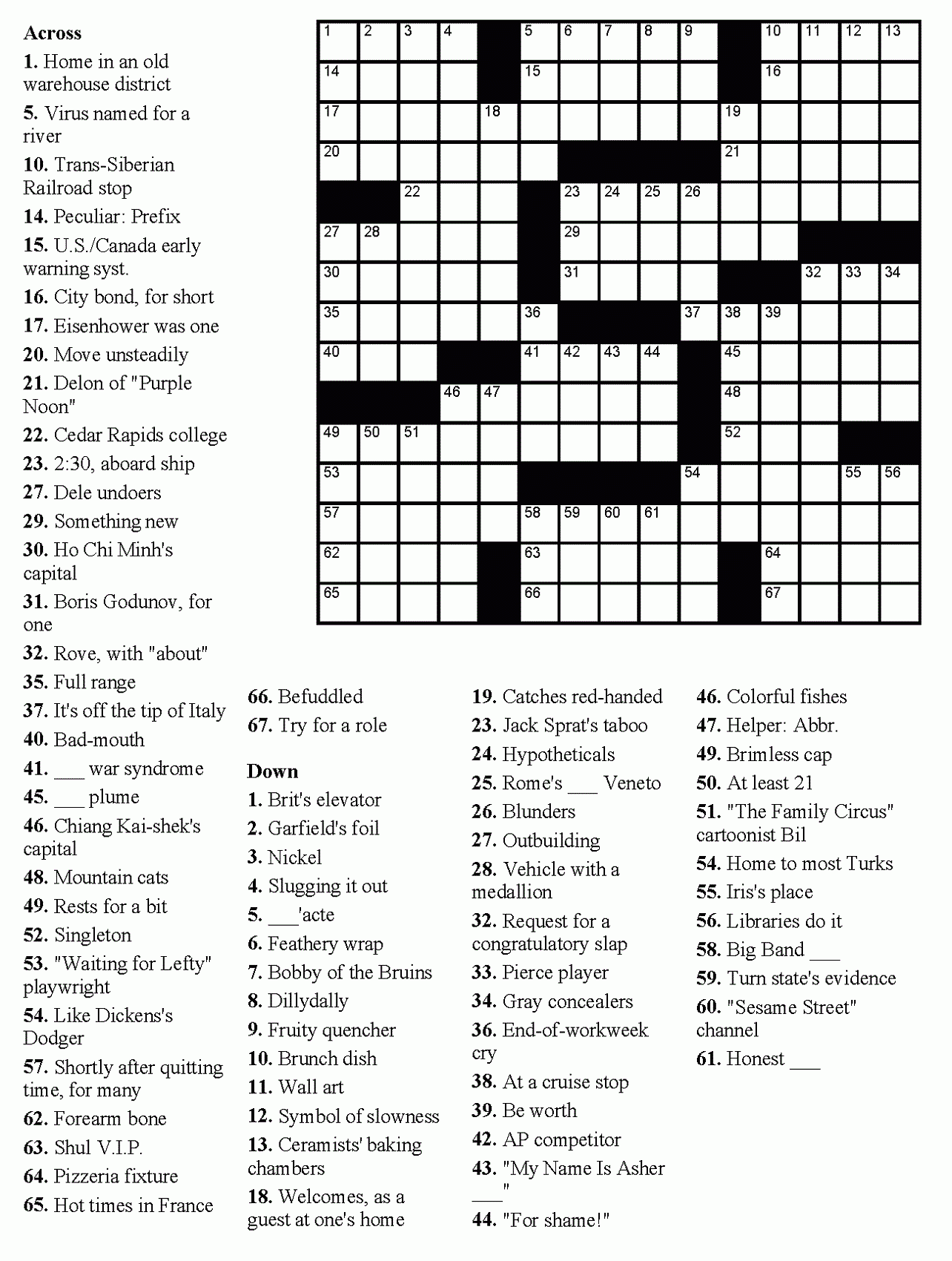 crossword puzzles easy free printable