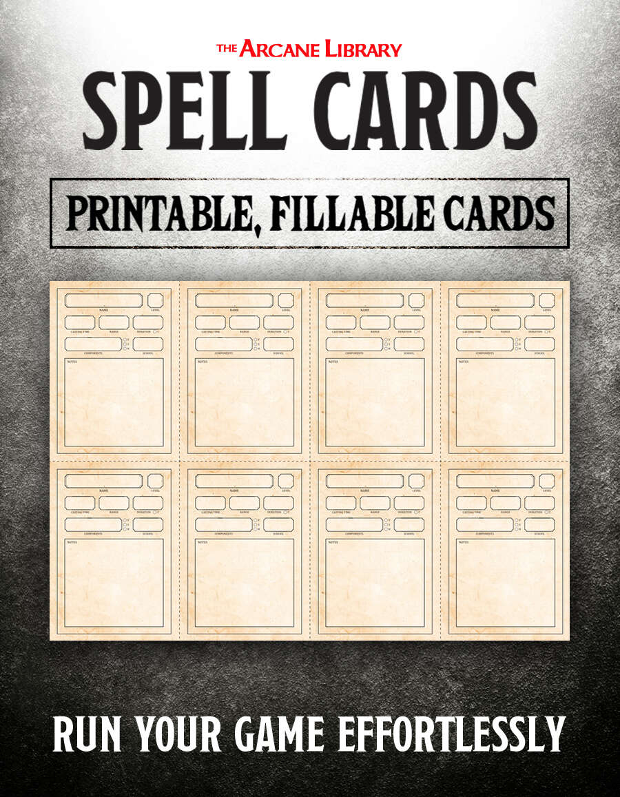 Combat Cards Fillable Spell Cards 5E The Arcane Library 