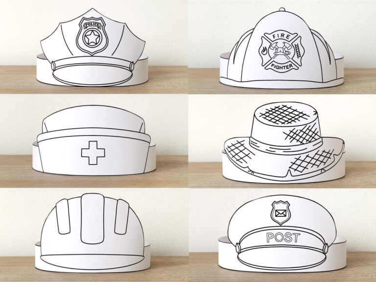 Community Helpers Paper Hats Career Day Printable Paper Coloring Craft 
