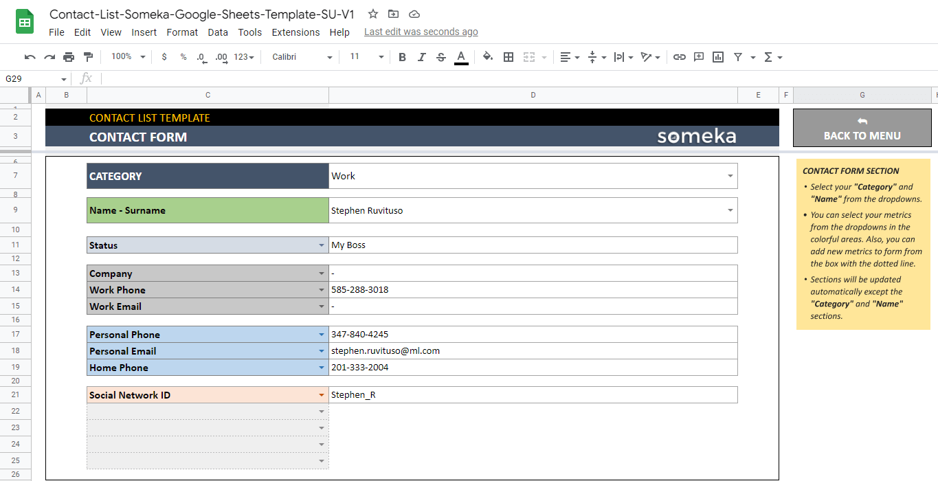Contact List Google Sheets Template Lead Information Form