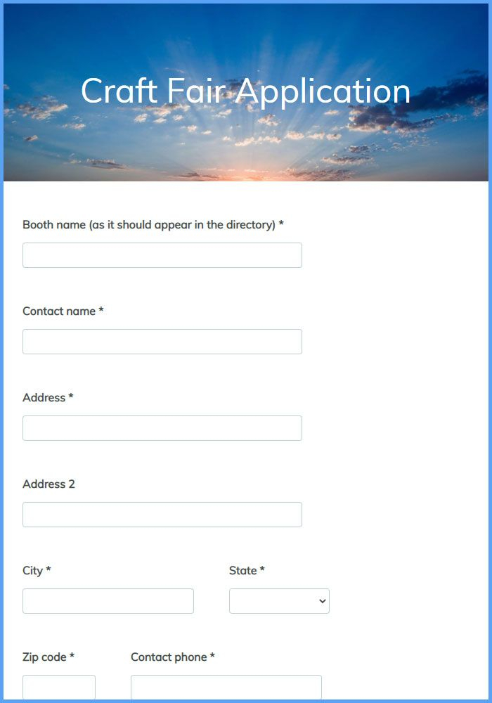 Craft Fair Application Form Template Formsite