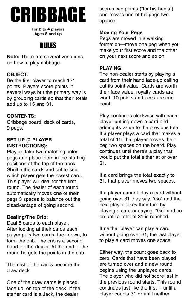 Cribbage Rules Printable Ataglance Printable Calendar