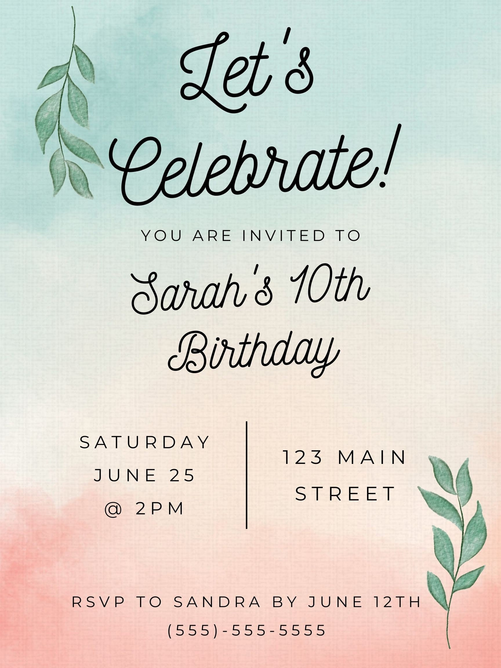 Customizable Birthday Invitation Template Birthday Party Invites 