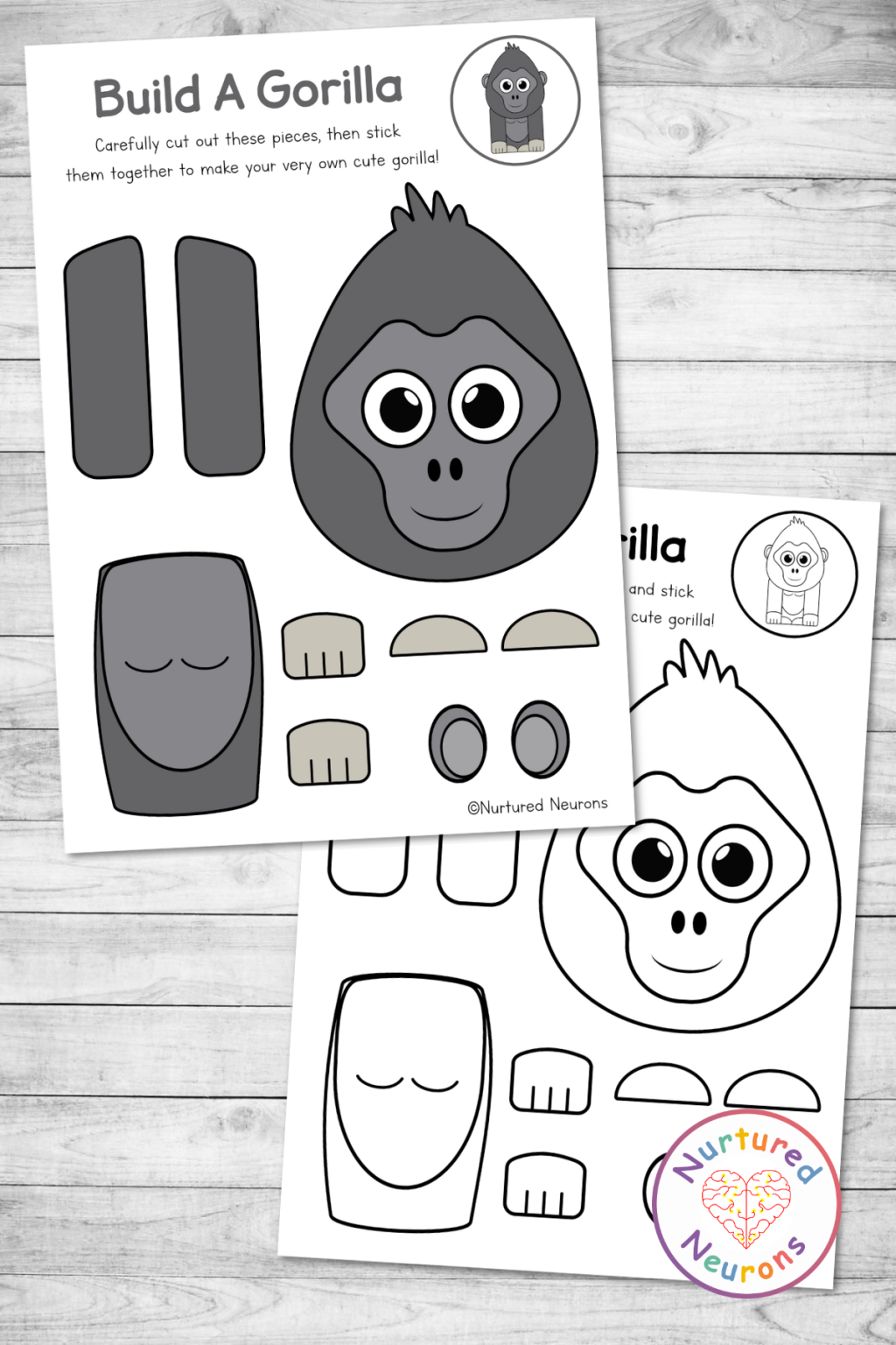 Cute Build A Gorilla Craft Cut And Paste Activity For Kids Nurtured 