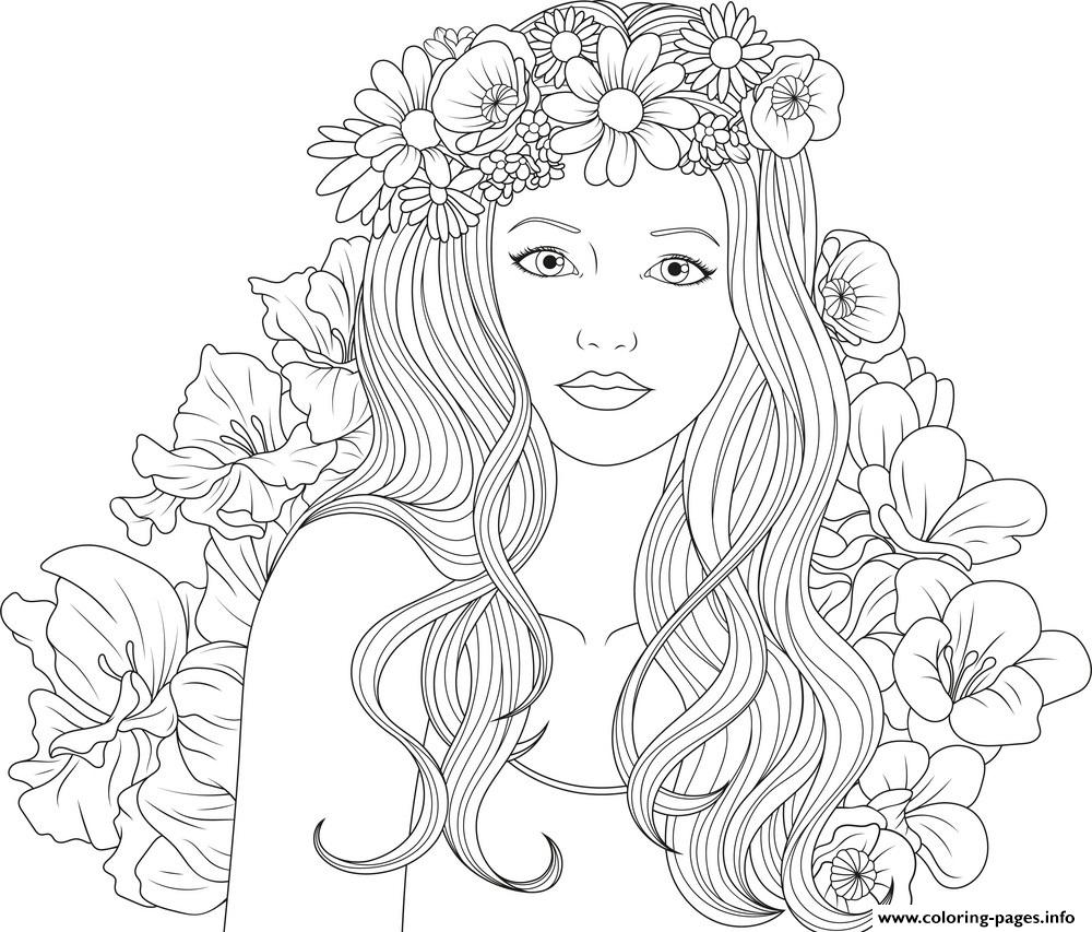 Cute Girls Adult With Flowers Coloring Pages Printable Coloring Home 