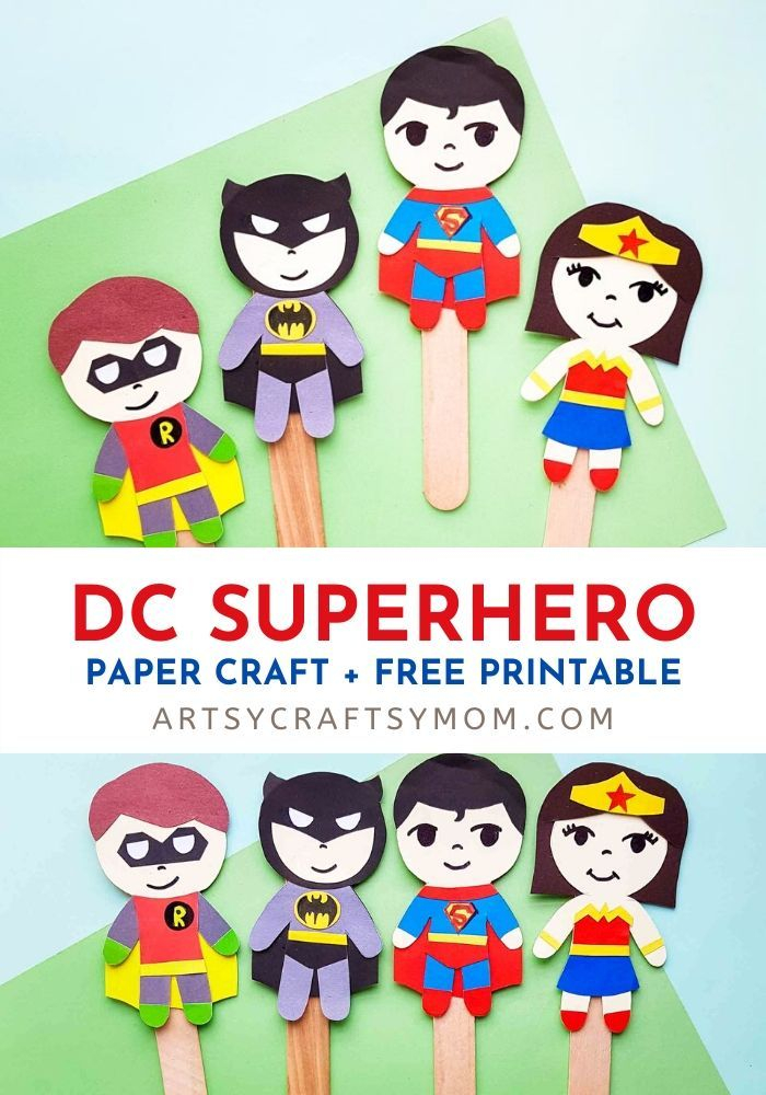 DC Superhero Paper Puppet Craft Free Printable Template Superhero Crafts Puppet Crafts 