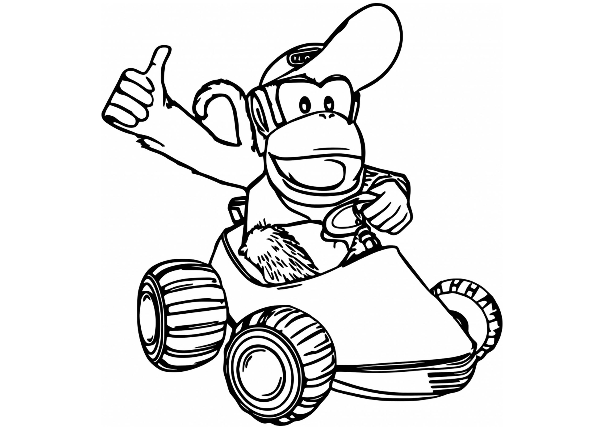 Diddy Kong Kart Mario Kart Coloring Pages For Kids