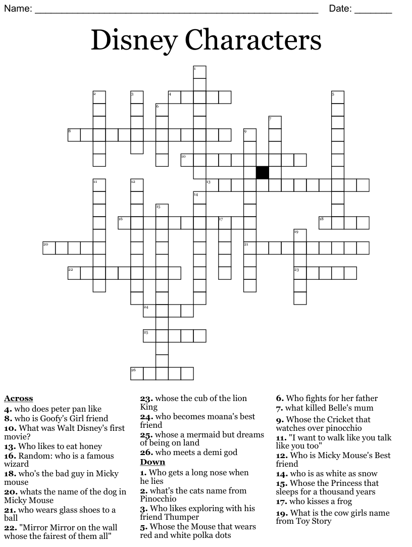 Disney Crossword Puzzles Printable Free Crossword Puzzles Printable