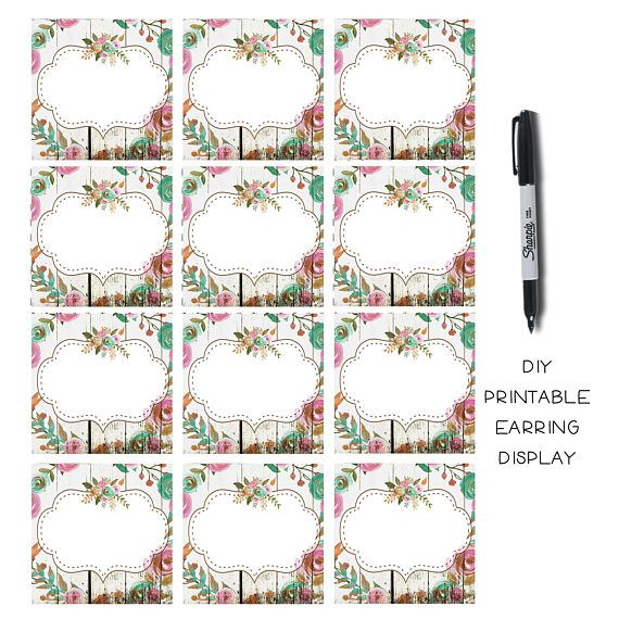 DIY Printable Earring Card Printable Earring Sheet Earring Display 