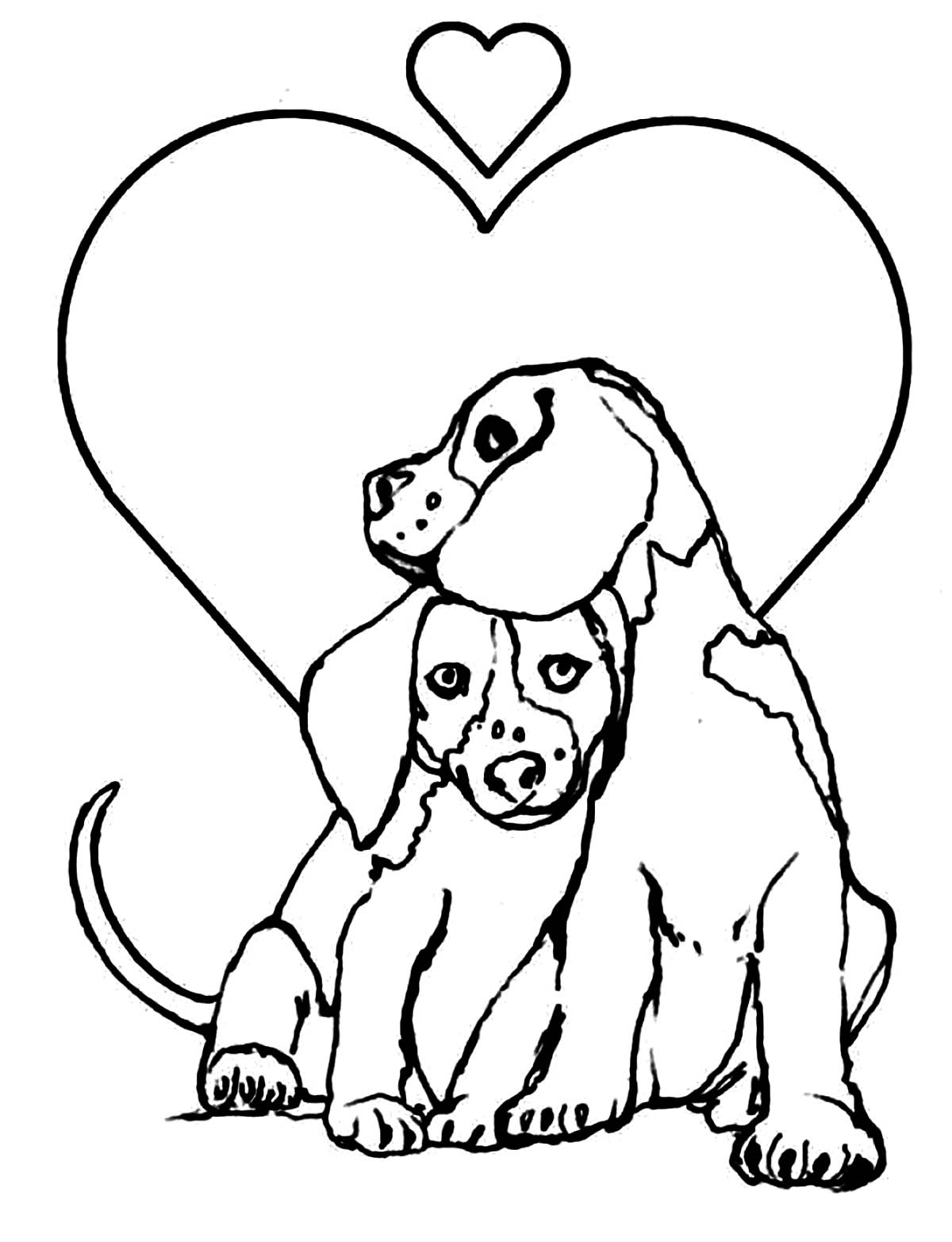 Dogs And Hearts Dog Coloring Pages