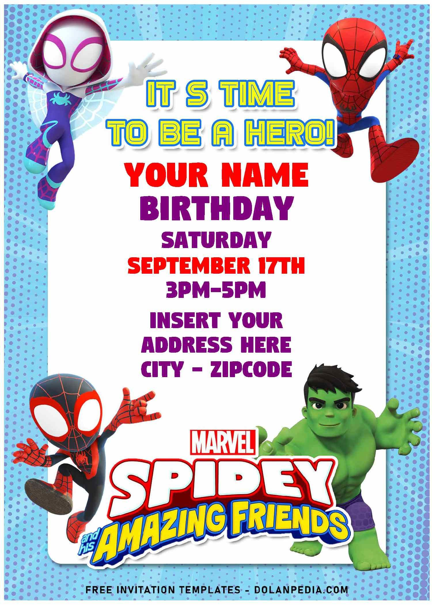Download Free Editable PDF Go Web Go Spidey His Amazing Friends Birthday Invitation 