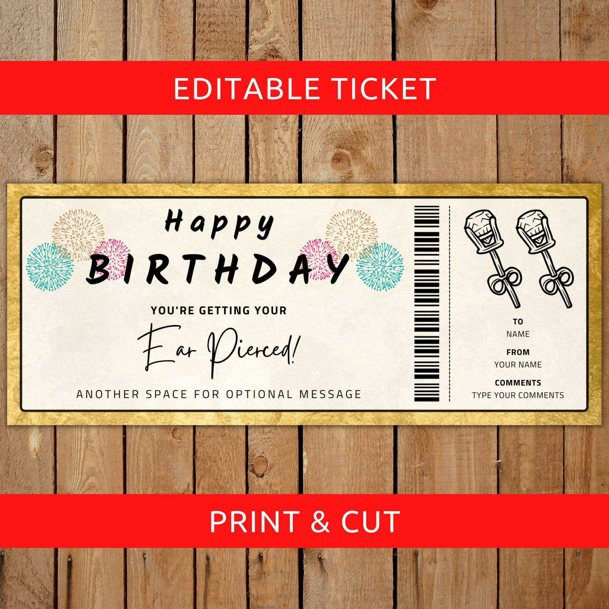 Ear Piercing Certificate Template Birthday Gift Voucher Ticket 