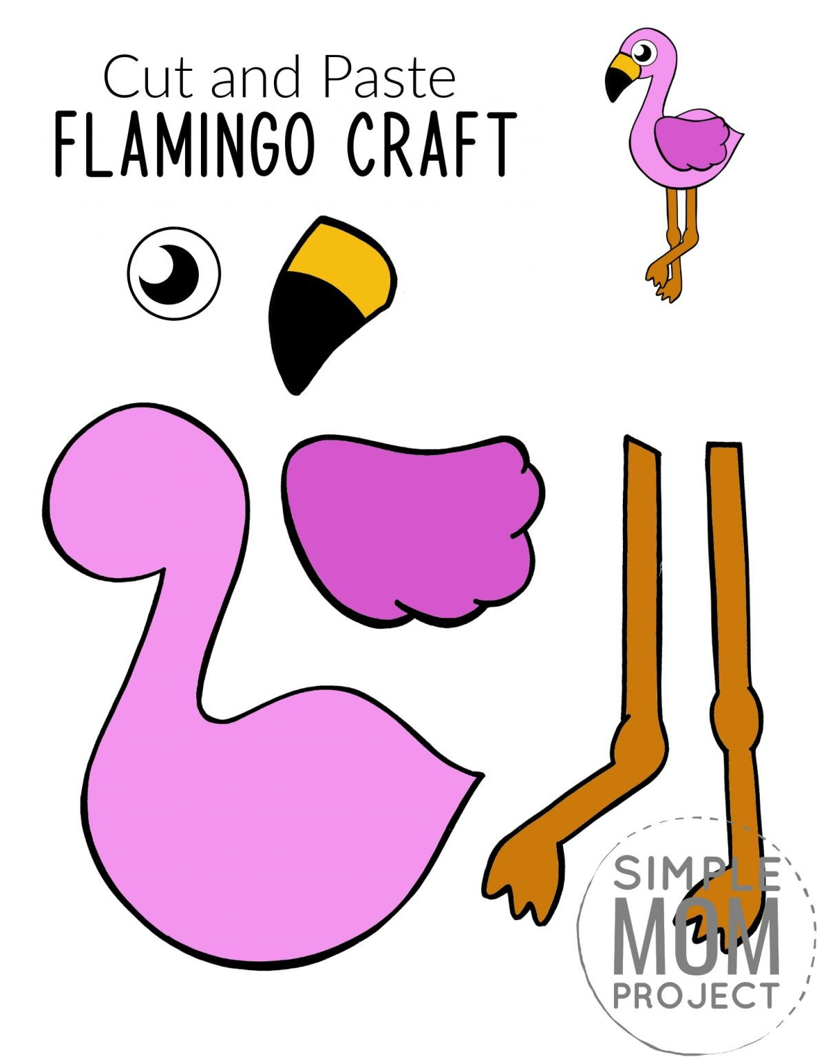 Easy Cut And Paste Flamingo Craft With Free Template Simple Mom Project