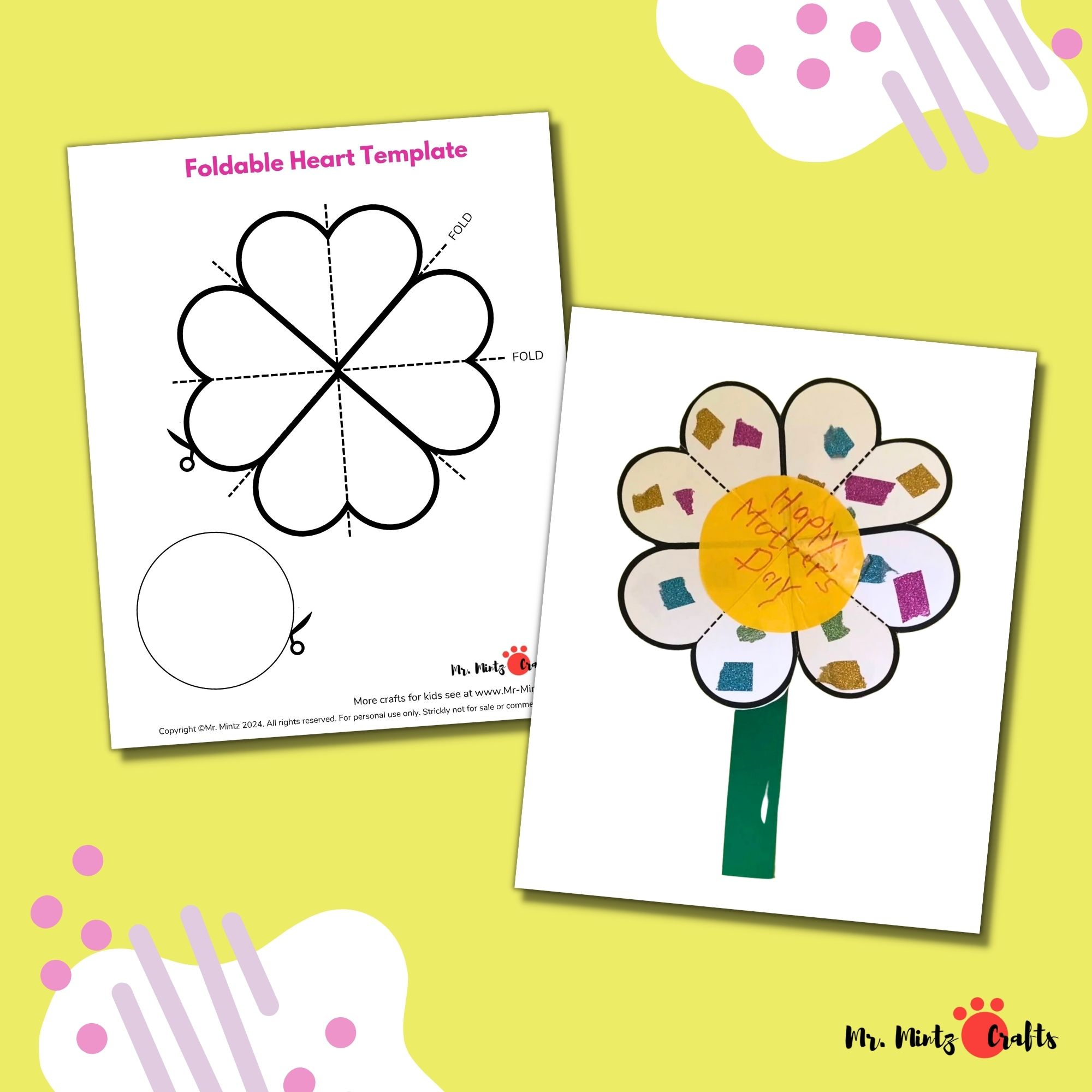 Easy Paper Heart Flower Craft For Kids Foldable Heart Flower Template 