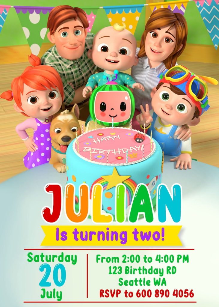 EDITABLE Cocomelon Birthday Invitation Cocomelon Invites Digital E