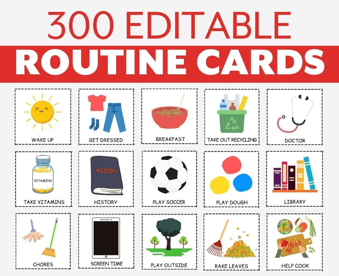 Editable Daily Kids Routine Cards I Visual Schedule Cards Etsy Canada