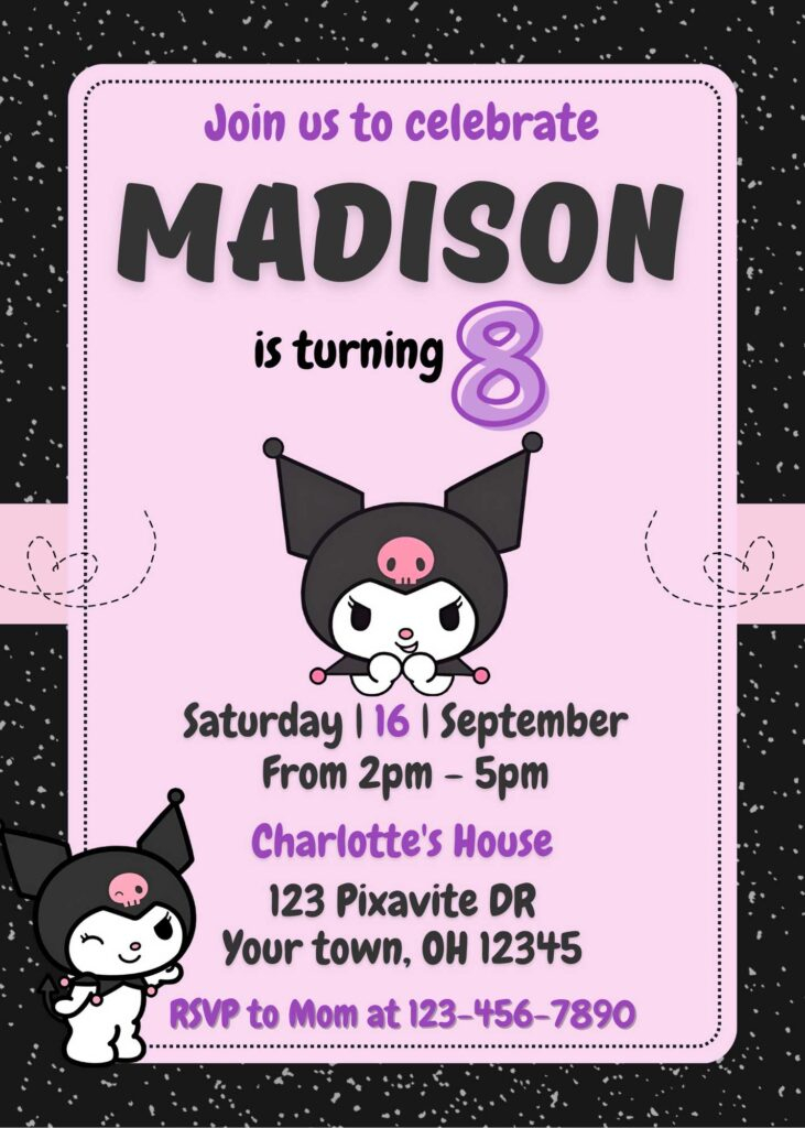 Editable Kuromi Birthday Invitation Template Adorable Invite