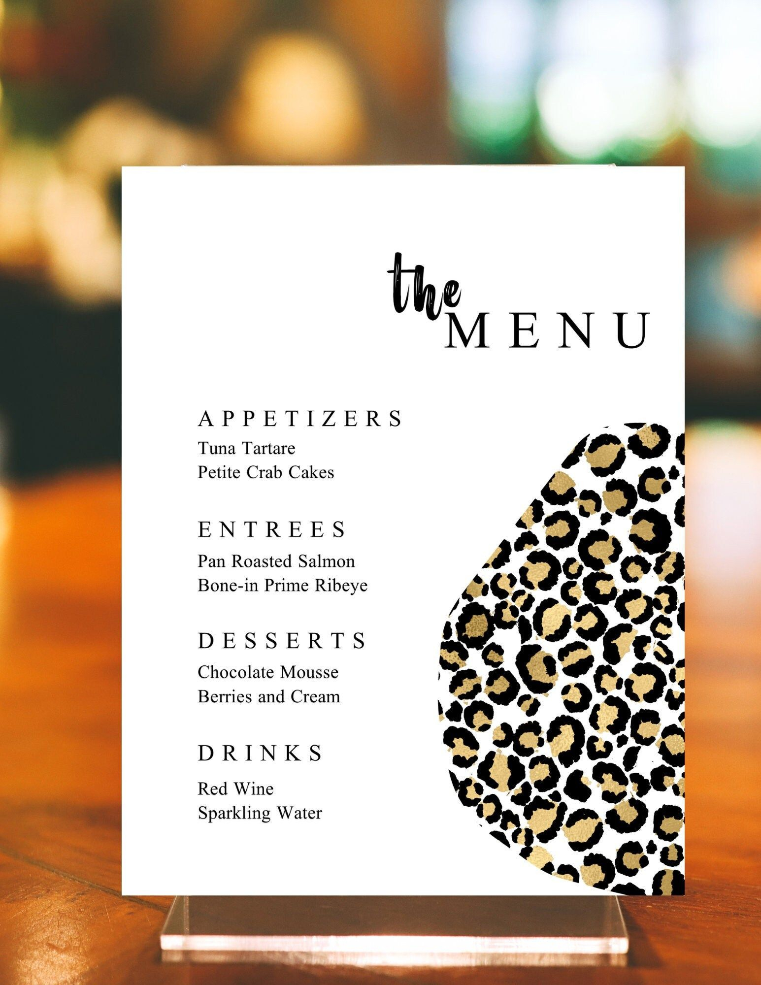Editable Leopard Print Menu Cards Template Animal Print Menu Card Big 