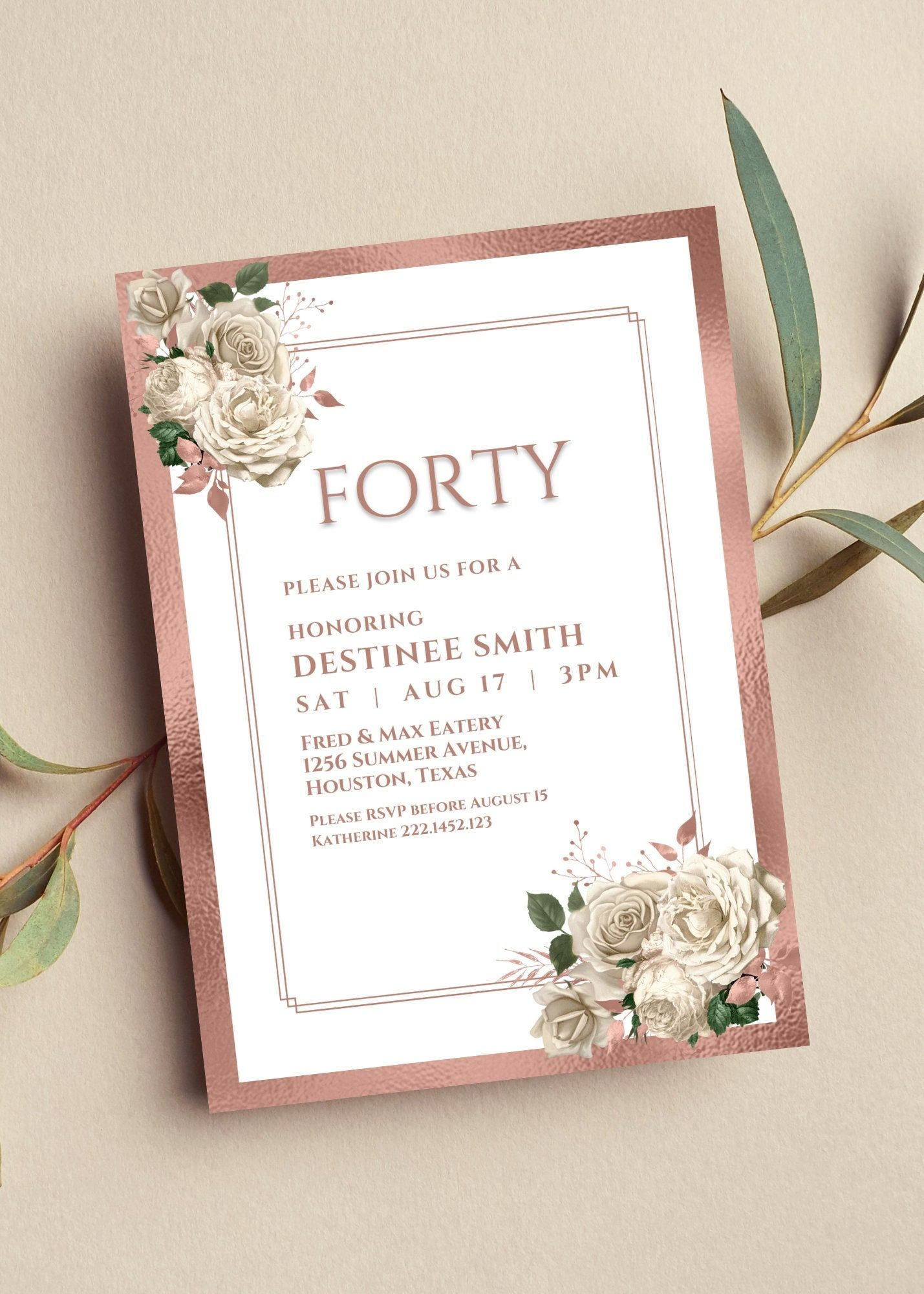 Editable Rose Gold Floral Invitation Rose Gold And Cream Flowers 
