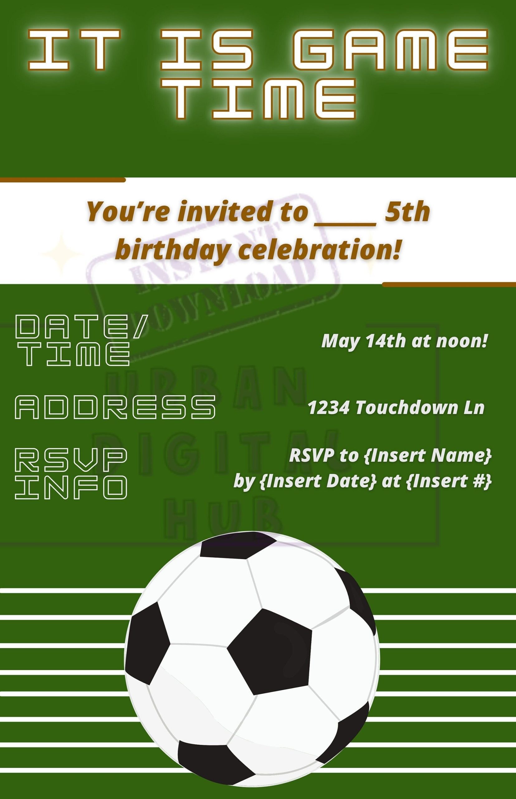 Editable Soccer Birthday Invitation Soccer Party Invitation Template 