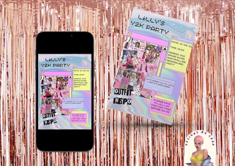 Editable Y2K Party Invitation Template Digital And Printable Etsy