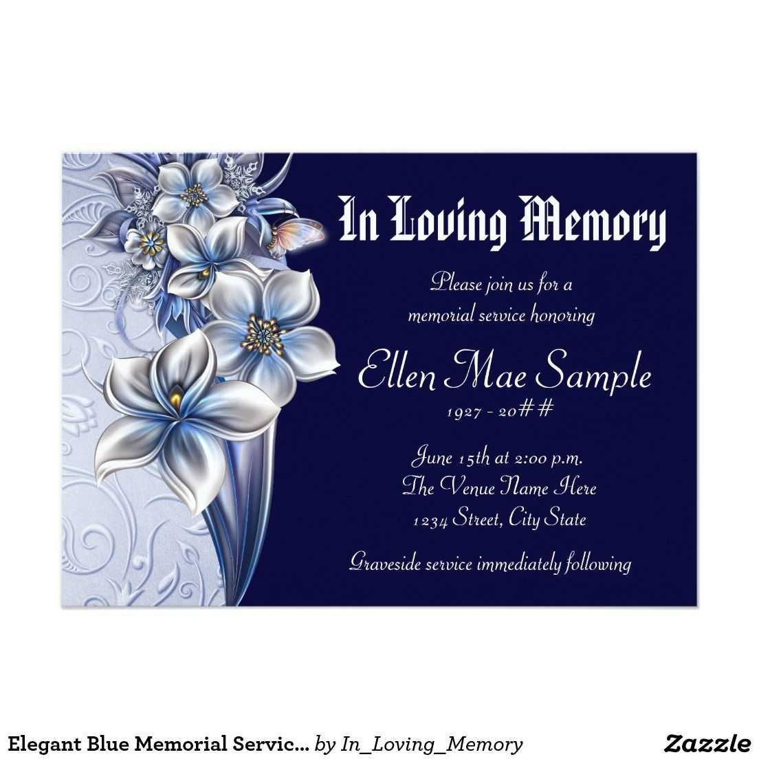 Elegant Blue Memorial Service Announcements Zazzle With Regard To 