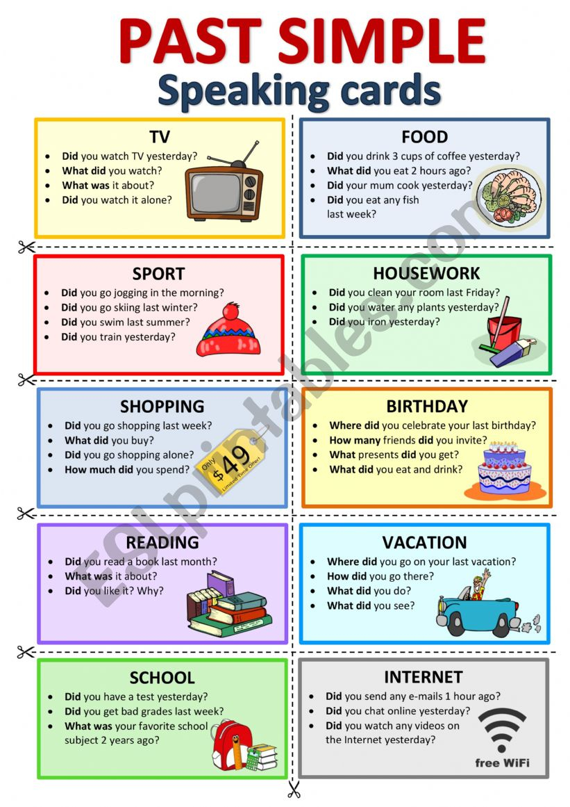 English Worksheets Past Simple Flashcards Speaking