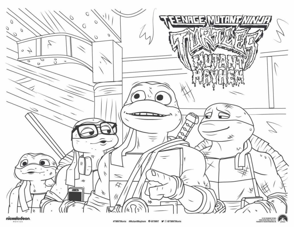 Enjoy This Free Printable TMNT Coloring Page Featuring All Four Ninja