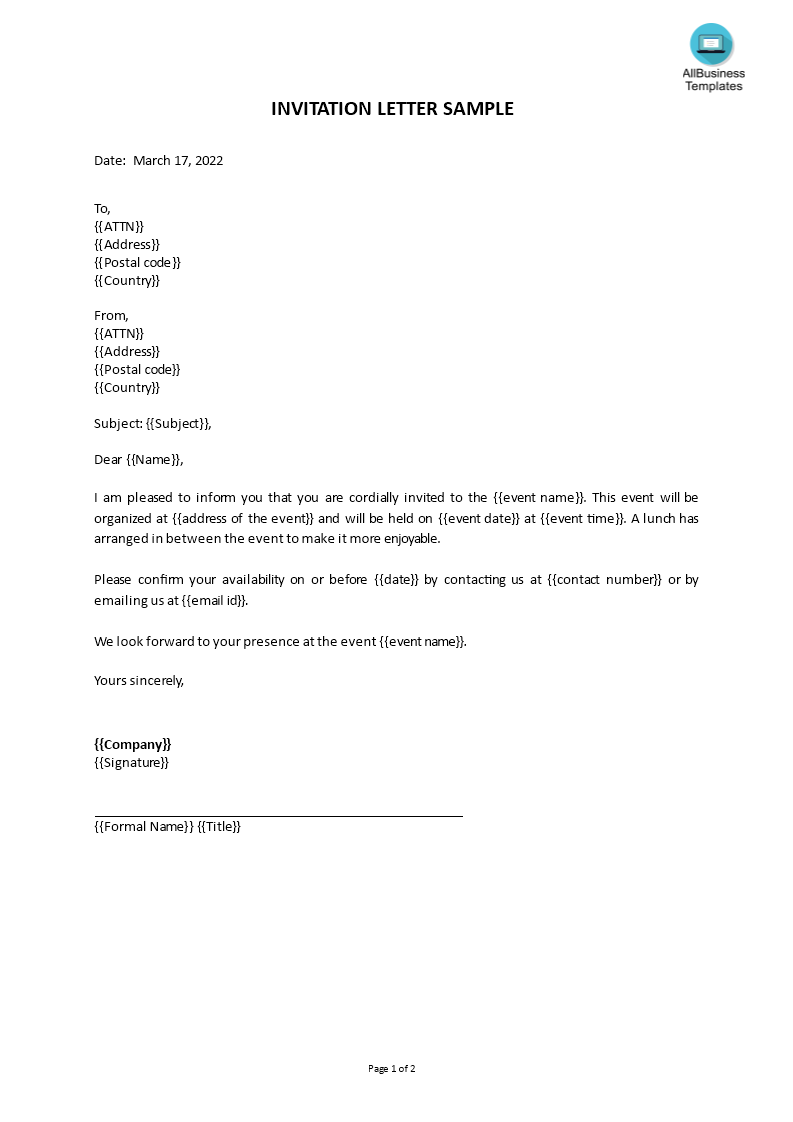 Event Invitation Letter Invitation Letter Format 42 OFF