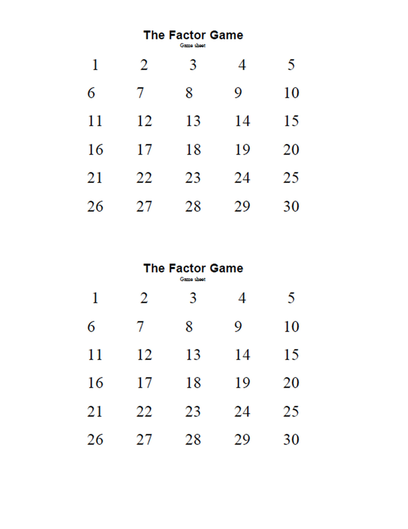 printable factor game