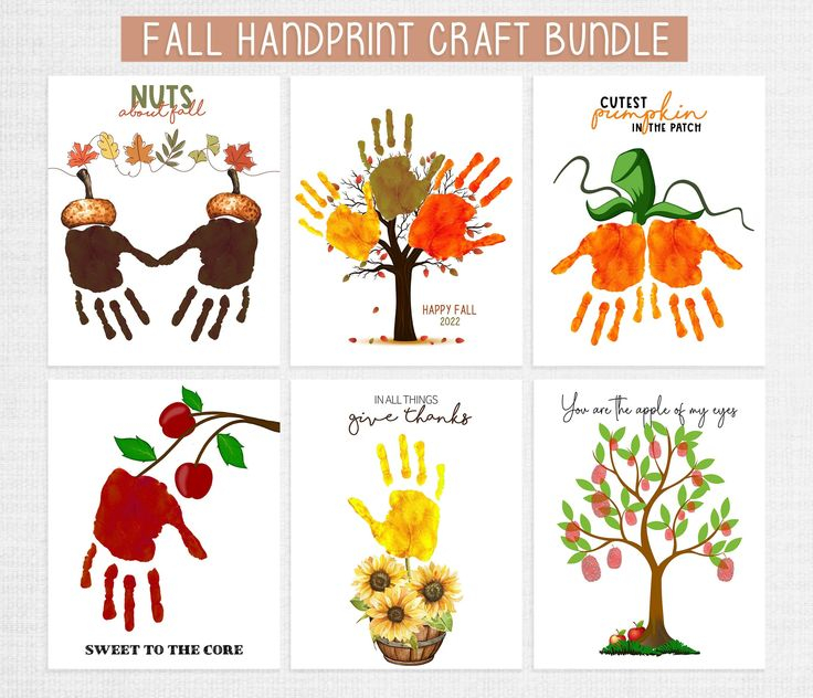 Fall Handprint Craft Bundle Printable DIY Autumn Art Memory Craft For Kids Baby Toddler 